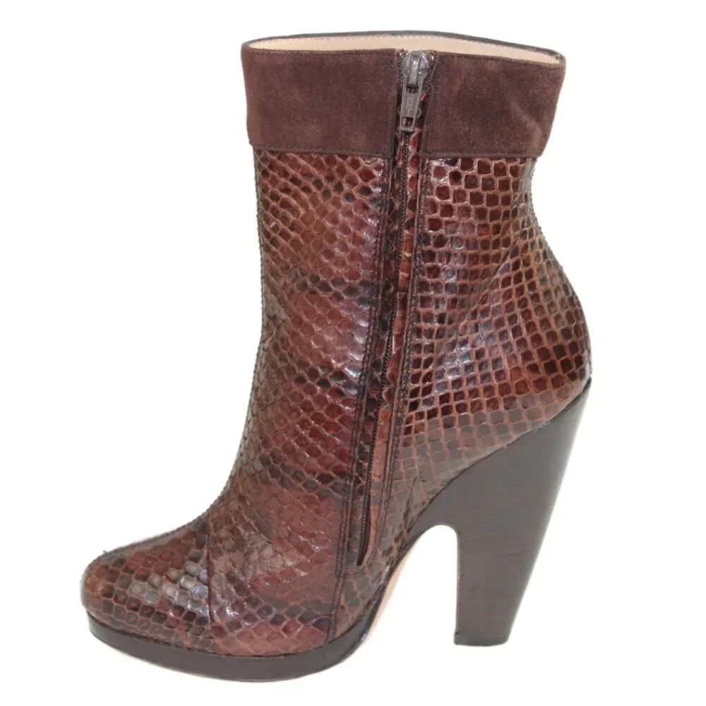Dolce & Gabbana Brown Exotic Python Leather Suede Cuff Low-Calf Boot, Size 36.5 - Picture 4 of 10